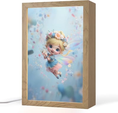 Nachtlampje 20x30 cm - Kinder lampje - Fee - Bloemen - Sprookje - Blauw - Tafellamp kinderkamer - Slaapkamer lamp - Bedlamp kinderen - Kinderlampje stopcontact - Wandlamp babykamer - Nachtlampjes