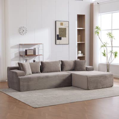Modulaire compressiebank met chaise longue - Grijs Chenille stof - Wolkachtig comfort - Gevuld met 30D hoog-elastisch schuim, antislipbodem, inclusief kussen - Geschikt voor woonkamer, slaapkamer en thuiskantoor
