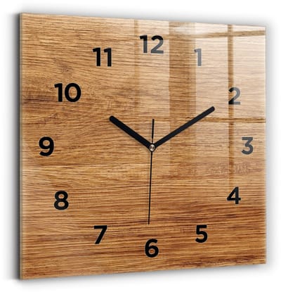 Wallfluent Wandklok - Licht hout Decoratieve Wandklok - 30 cm x 30 cm - Bruin Wandklok - Zwarte Handen - Wandklok Met Cijfers - Wandklok voor in de Keuken - Vierkante Glazen Klok - Minimalistisch Wandklok - Decoratieve Wandklok