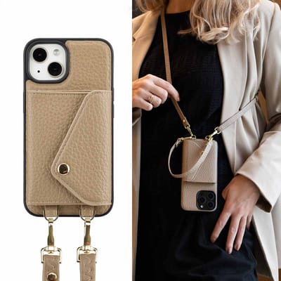Selencia Hoesje - Geschikt voor Apple iPhone 14 / 13 - Sera Koordhoes met pashouder envelop - Taupe
