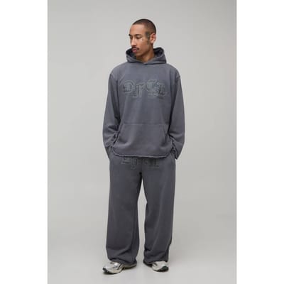 Oversized Ofcl Distressed Washed Loopback Capuchon Trainingspak | Charcoal | Size XS