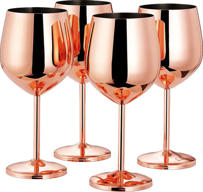 Wijnglazen – RVS - Rosé kleur - 50 cl - 4 stuks