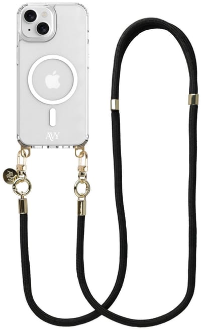 AVY Hoesje geschikt voor Apple iPhone 13 / 14 | Compatibel met MagSafe | Clear Case met Telefoonkoord 130CM | Crossbody Tressé Black
