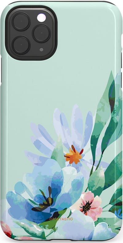 Casetastic hoesje geschikt voor Apple iPhone 11 Pro Max - Dubbellaagse bescherming - Lente schildering - Fashion Case - Lichtgrijs Lichtblauw Mintgroen