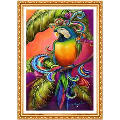 Peintures murales de perroquets de couleur chinoise, perles d'oiseaux en diamant 5D, Art Animal, perceuses rondes, peinture en diamant 20X30CM orange