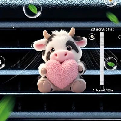 2D plat schattig koeienpatroon liefde decoratieve clip, 1 pak, auto-ventilatieopening decoratieve clip, je kunt zelf geur toevoegen roze