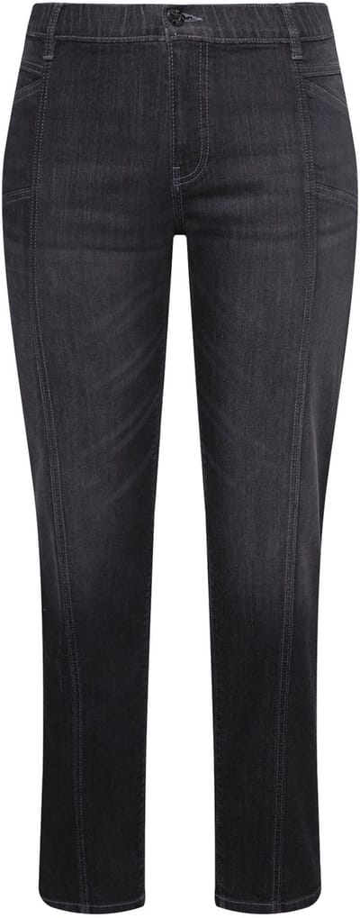 Ulla Popken - Dames - Boyfriend-jeans siernaden wijde pijpen 4-pocket model - Zwart - Maat 42