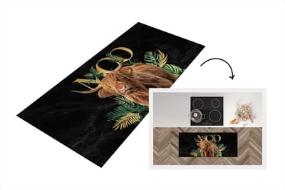 Keukenloper - Loper keuken - Schotse hooglander - Luxe - Planten - 120x50 cm - Keukenloper vinyl