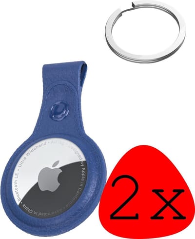 Hoesje Geschikt voor Apple AirTag-Sleutelhanger Hoesje Leer - Sleutelhanger Hoes Hoesje Geschikt voor Apple AirTag Case - Donkerblauw - 2-Stuks