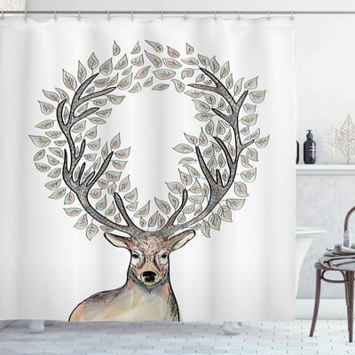 ABAKUHAUS douchegordijn Mythos-dier – 175×200 cm – Zachtroze/Blauw