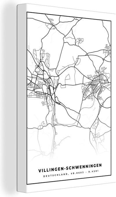 Canvas Schilderij Plattegrond - Villingen-Schwenningen - Kaart - Stadskaart - 20x30 cm - Wanddecoratie