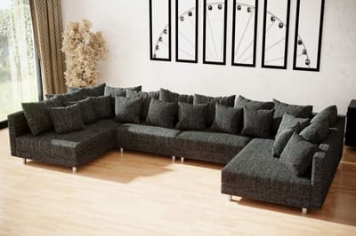 hoekbank denver xxl- zwart stof- zonder poef (hocker) - hoeksalon denver wooneiland- zetelsenbedden