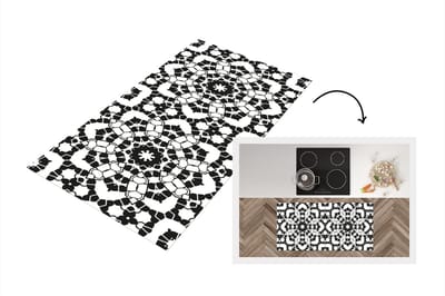 Keukenloper - Loper keuken - Mandala - Zwart Wit - Patronen - 120x60 cm - Keukenloper vinyl