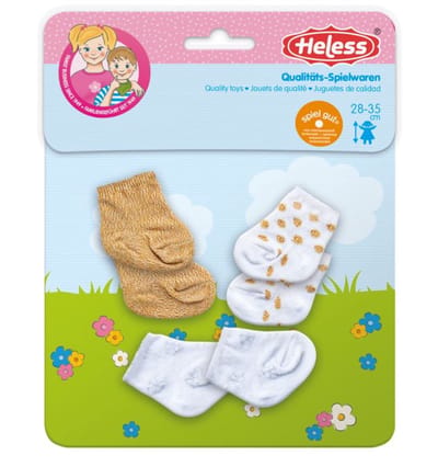 Heless Poppensokken Polyester Wit/goud 3 Paar 28-35 Cm