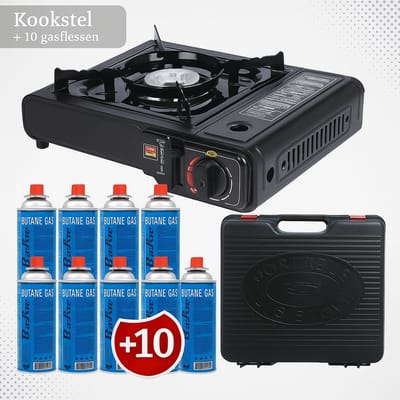 Draagbaar Gasfornuis - Camping Kookstel - Gas Stove - Gasfornuis - Kooktoestel - Outdoor - Noodpakket - Op Reis - 10 gasflessen