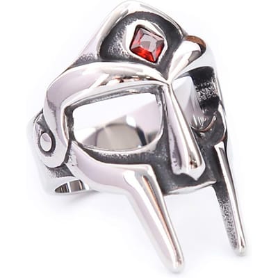 Punk Vintage Roestvrij Staal MF DOOM Masker Ringen Met Rode Steen Mode Vingers Sieraden Voor Mannen Vrouwen Feest Amulet Sieraden Cadeaus 8 white