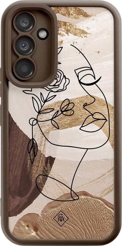 Casimoda® hoesje - Geschikt voor Samsung Galaxy A34 - Abstract Gezicht Bruin - Zwart TPU Backcover - Geometrisch patroon - Bruin/beige