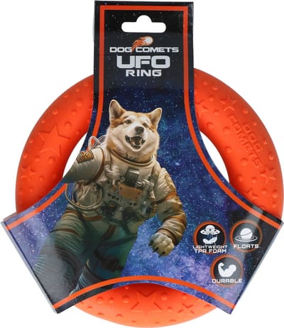 Dog Comets UFO Hondenring - 19 x 19 x 3 cm - Hondenspeeltjes - Hondenspeelgoed - Kauwspeelgoed - Apporteerspeelgoed - Oranje