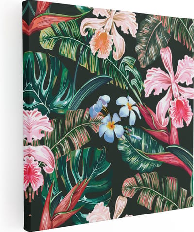 Artaza Canvas Schilderij Orchideeën - 80x80 cm - Wanddecoratie Bloemen - Muurdecoratie Botanisch - Schilderijen Op Canvas Tropisch
