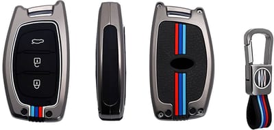 Autosleutel Hoesje geschikt voor Hyundai - Sleutelcover - Metalen Sleutelhoes - Accessoires - grijs