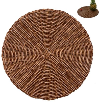 Ronde onderzetters van riet, hittebestendige placemats voor tafeldecoratie en bescherming van borden, set van 2 (bruin)