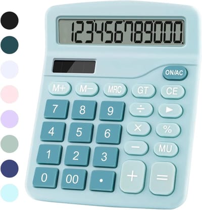Bureaurekenmachine - Desktop calculator - Basis berekeningen - Dubbele stroomvoorziening - 12 cijfers - Blauw
