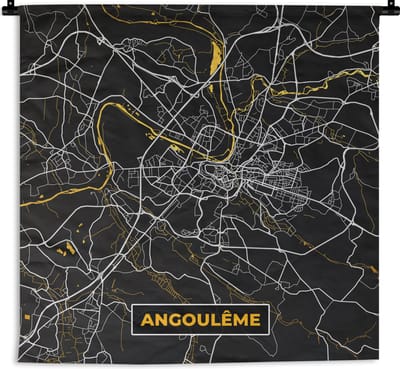 Wandkleed - Wanddoek - Kaart - Plattegrond - Frankrijk - Angoulême - Stadskaart - 180x180 cm - Wandtapijt