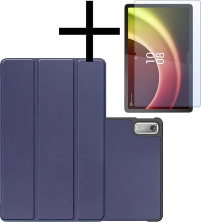 Hoes - Geschikt voor Lenovo Tab P11 (2e / 2nd Generatie) - Met Screenprotector - Trifold Bookcase - Hard Cover - Hardcover Book Case - Tablet Hoesje - Donkerblauw