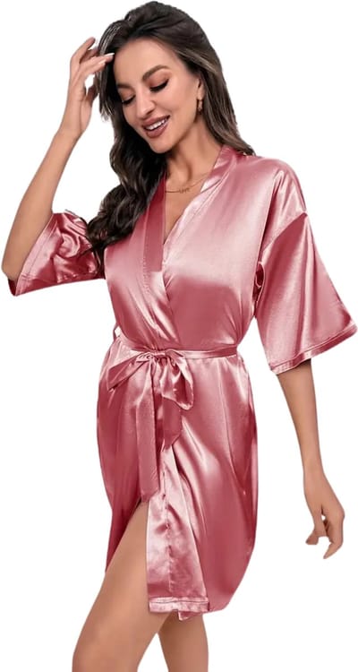 Livano Satijnen Badjas Dames - Kimono - Kamerjas - Satijn - Ochtendjas - Pyjama - Roze - Maat M
