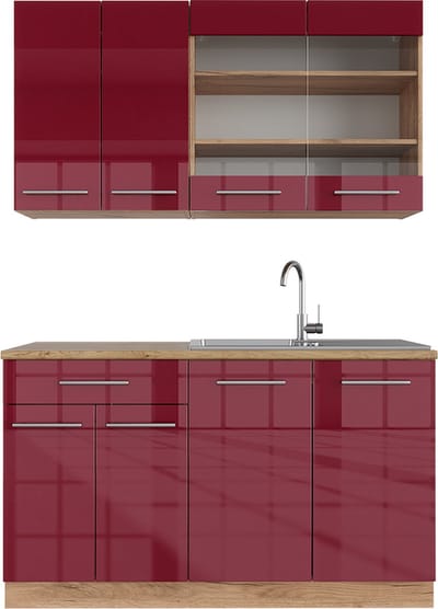 Vicco Fame-Line Eenpersoonskeuken – 140 cm, WB Eik Bordeaux hoogglans/gouden eik