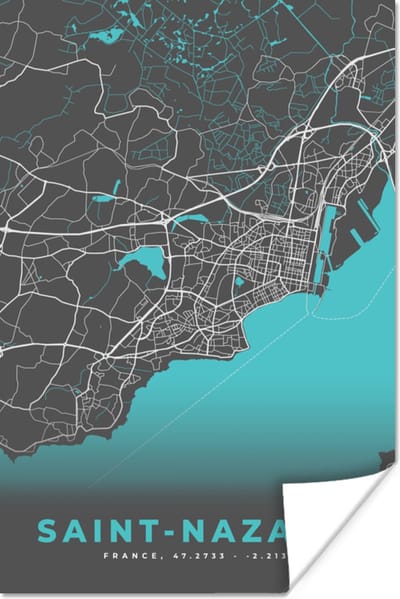 Poster Frankrijk – Saint-Nazaire – Stadskaart – Plattegrond – Kaart - 120x180 cm XXL
