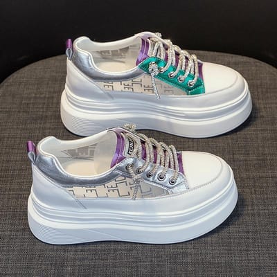 Kleine Binnenhoogte Verhoging Dames Schoenen Zomer Nieuw Mesh Ademend Dikke Zool Leer Witte Schoenen Casual Sportschoenen 39 gray