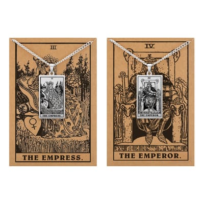 Tarot Ketting 3 | 4 bundel - Keizer & Keizerin - Zilverkleurig Stainless Steel - Inclusief Rider-Waite Kaartjes - 60cm - Pax Amare