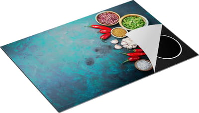 Chefcare Inductie Beschermer Kruiden met Groentes op Groene Marmer - 75x50 cm - Afdekplaat Inductie - Kookplaat Beschermer - Inductie Mat