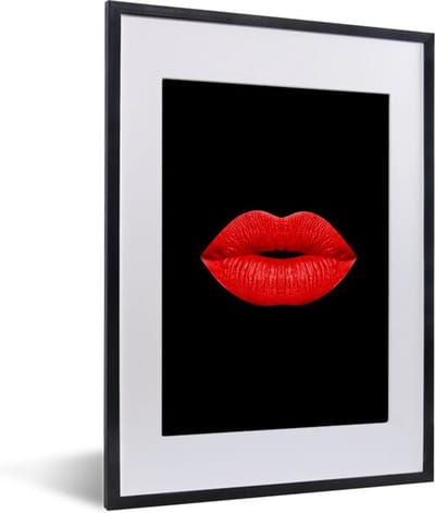 Fotolijst incl. Poster - Lippen - Rood - Zwart - 30x40 cm - Posterlijst