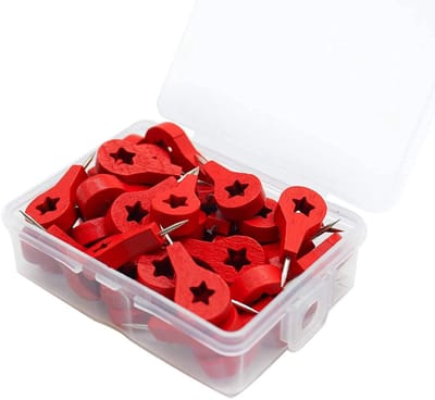 Dailygoods- Push Pins Houten - 80 Stuks - Rode Punaises - Duimspijkers - Prikbord - Wereldkaart - Ster/Pijlon Ontwerp