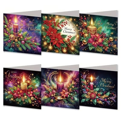 6 Diamond Painting Kerstkaarten - 15x15cm - Christmas kaarten met enveloppen - Diamond painting complete set