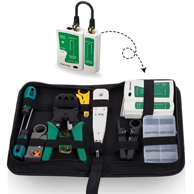 21-Delige Netwerktester Set – Complete LAN Tester Kabeltest- en Reparatieset voor RJ11/RJ45, Inclusief Opberg Etui en Gereedschap
