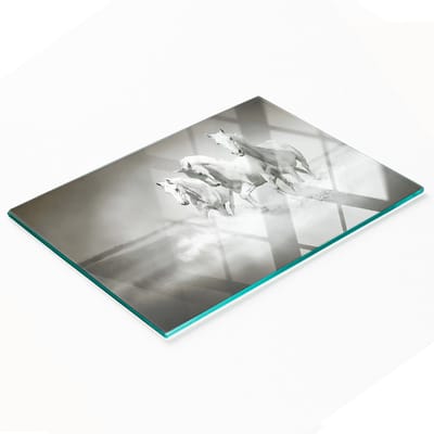 Multifunctionele decoratieve glazen snijplank voor in de keuken, witte paarden, 80x52 cm