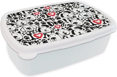 Broodtrommel Wit - Lunchbox - Brooddoos - Patronen - Hond - Quote - Jongens - Meisjes - Kinderen - Kids - 18x12x6 cm - Volwassenen