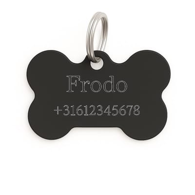 Lovelockers® | Hondenpenning inclusief graveren | Gegraveerde Penning Bot | Zwart | maat L 38 x 26 mm | incl 2 regels gravering | Luxe honden penning