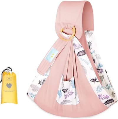 Draagdoek Baby - Babywikkel - Baby Dragen - Verstelbaar - Tot 15kg - Roze Bladeren
