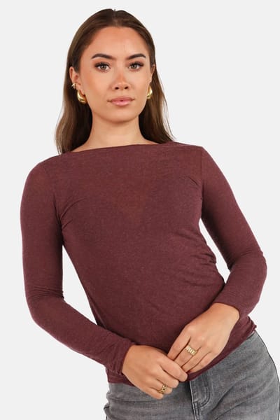 Getdrezzed Top - Maat: XS - Transparante boothals top met cashmere bordeaux