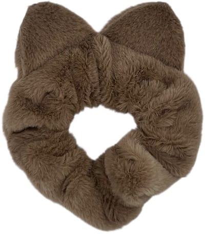 Scrunchie - elastiek - zachte furry stof - met oortjes - bruin