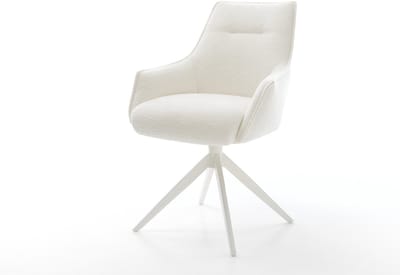 Eetkamerstoel Alja-Flex met armleuning kruisframe breed wit bouclé zacht beige 360° draaibaar rocker-functie pocketveer kern