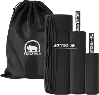 Tamarow Sneldrogende Microvezel Handdoek Set - Reishanddoek - Sporthanddoek - 3 stuks - Zwart
