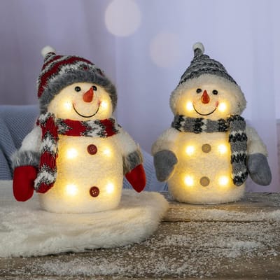 Set van 2 Sneeuwpoppen met LED Verlichting en Kleurrijke Sjaal en Muts - Warm Wit Licht