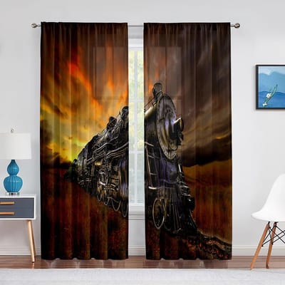 Vintage Industriële Stoommachine Spoorweg Tule Gordijnen voor Woonkamer Slaapkamer Decor Chiffon Transparant Voile Keukengordijn 1 PCS W100XH250cm&Rod Pocket