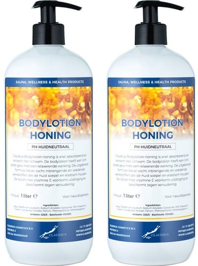 Bodylotion Honing 1 Liter - met gratis pomp - set van 2 stuks