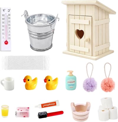 Miniatuur poppenhuis accessoires set met 16 gnome items, badkamer decoratie en toiletten voor poppenhuizen